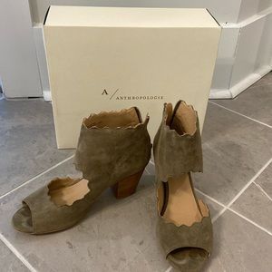Anthropologie Green Suede Cutout Booties